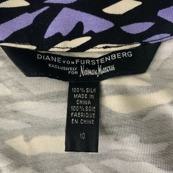 Diane Von Furstenberg Silk Sheath Dress 10 Purple Bell Sleeve Scoop Neck - Picture 6 of 6